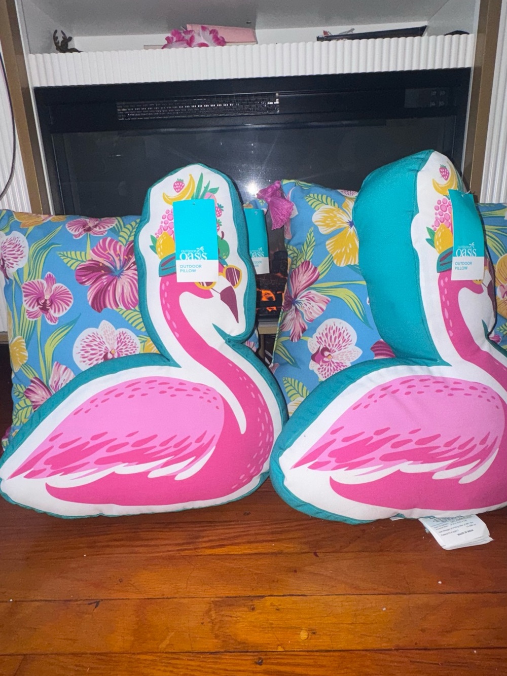 Oasis Pink and Teal Flamingo Accent Pillow Set